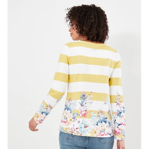 Joules Women’s Yellow Stripe Floral Long Sleeve Tee size 12 - Picture 2 of 16